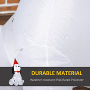 Close-up of white polyester fabric with water droplets and a Durable Material callout