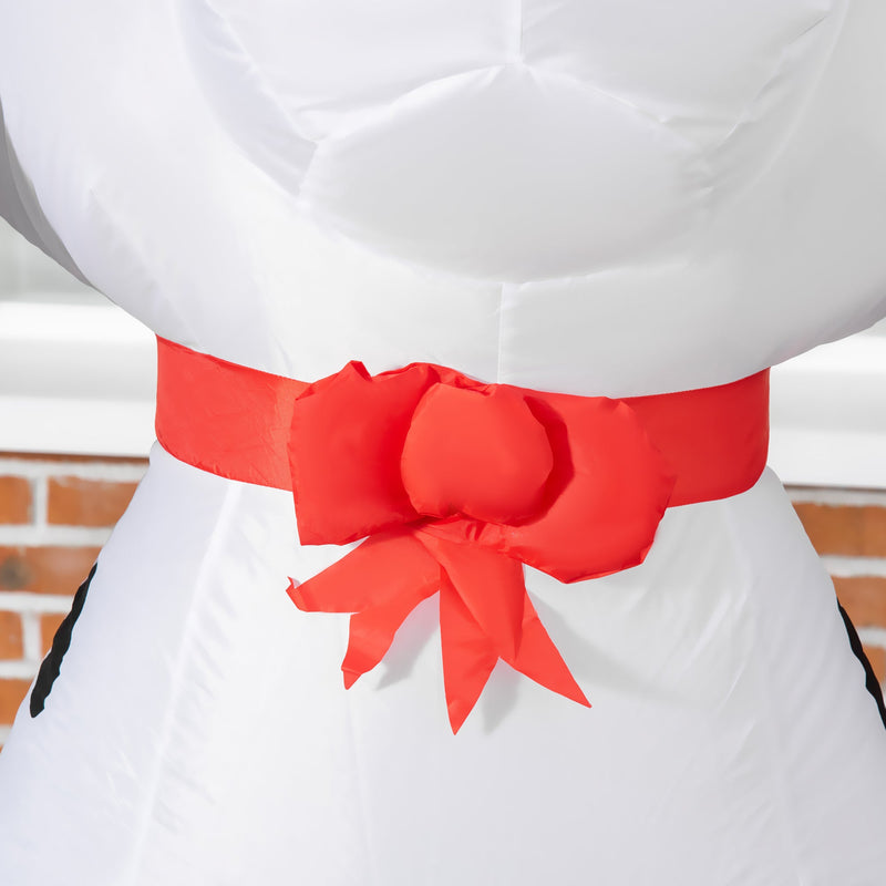 Close-up of the red bow collar on the inflatable puppy