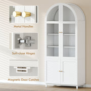 Close-ups of the gold handles, soft-close hinge and magnetic door catch beside the pantry cabinet