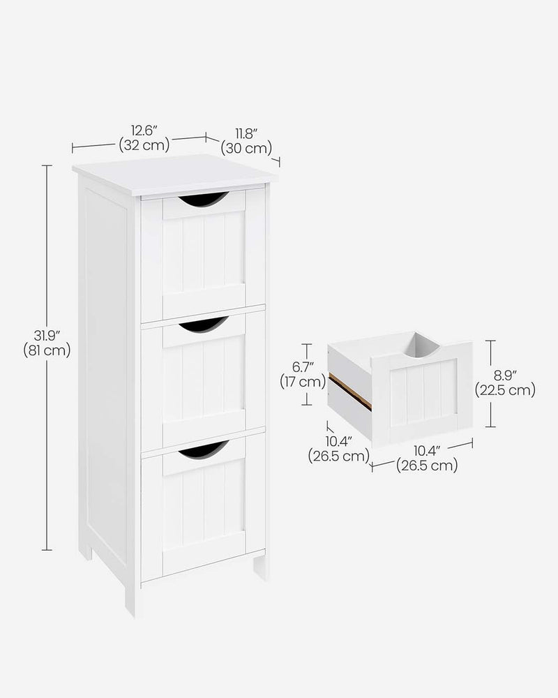 Dimension diagram showing 30 x 32 x 81 cm and a 26.5 x 26.5 x 17 cm drawer