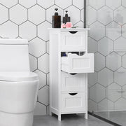 The cabinet next to a toilet against white hexagonal bathroom tiles