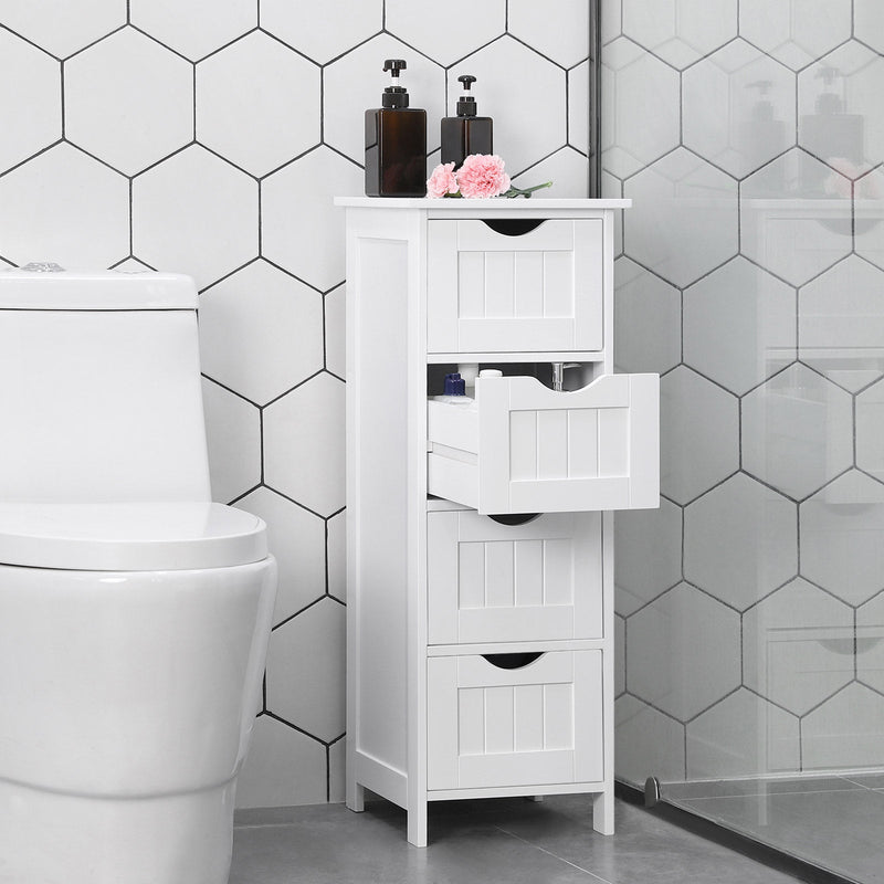 The cabinet next to a toilet against white hexagonal bathroom tiles