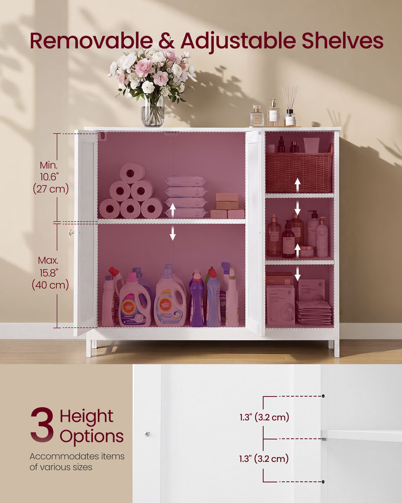 Adjustable shelf close-up showing 3 shelf height options and the space between positions