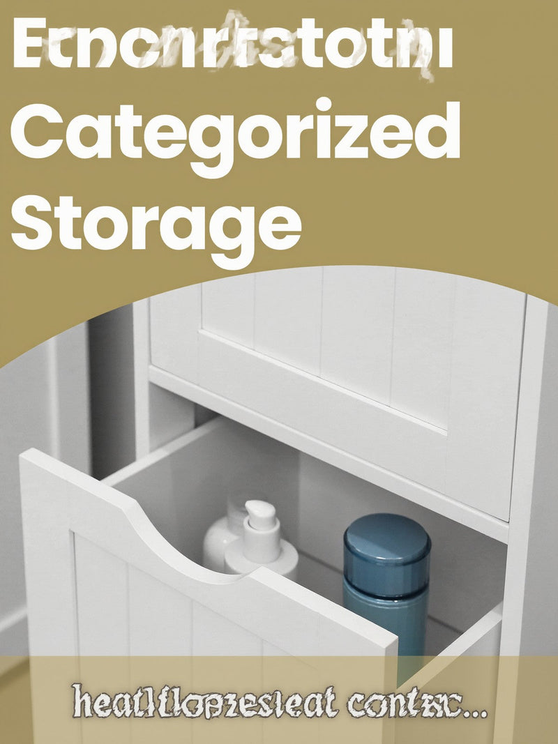 Close-up of an open cabinet drawer holding bathroom bottles