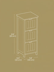 Dimension diagram showing the cabinet's height, depth and width