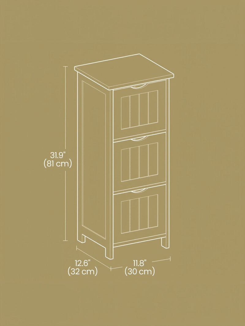Dimension diagram showing the cabinet's height, depth and width
