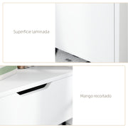 Close-up of the laminated surface and cut-out drawer handle