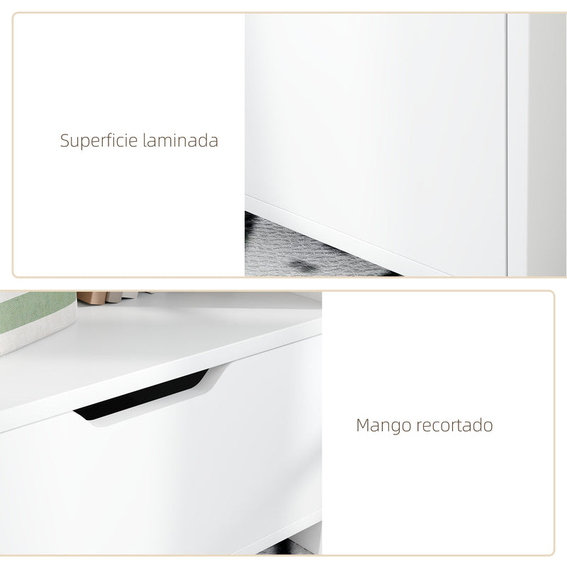 Close-up of the laminated surface and cut-out drawer handle