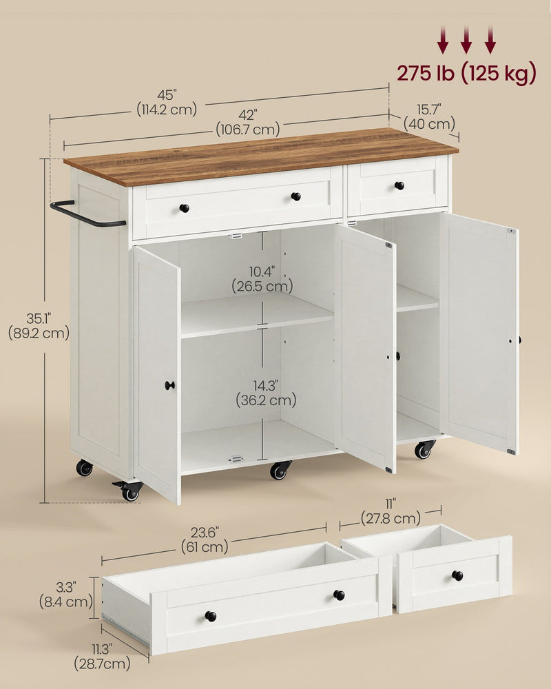 Dimensions diagram showing 114.2 cm overall width, 40 cm depth, 89.2 cm height and 125 kg load