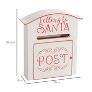 White Christmas postbox with dimensions diagram showing 30.5cm high, 27cm wide and 8cm deep