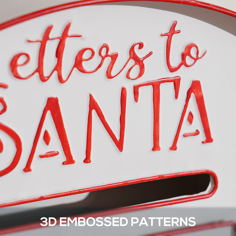 Close-up of raised red Letters to Santa lettering above the letter slot