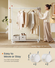 White clothes rail dimensions diagram, 92 x 46 x 155cm