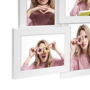 Close-up of a photo slotted into one of the collage frame's white MDF openings