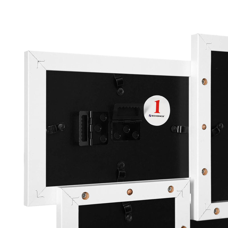 Back of the collage frame showing one section's numbered mounting bracket and fixings