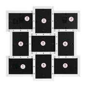 Back of the full 9-section collage frame showing all numbered mounting brackets