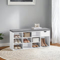 Vasagle white entryway storage bench with cushioned seat on a plain background