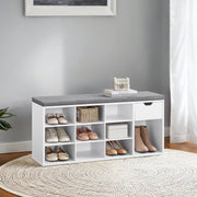Vasagle white entryway storage bench with cushioned seat on a plain background