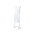 Studio shot of the closed white freestanding mirror jewellery cabinet on its stand