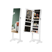 Open cabinet showing jewellery hooks, slots and makeup storage compartments
