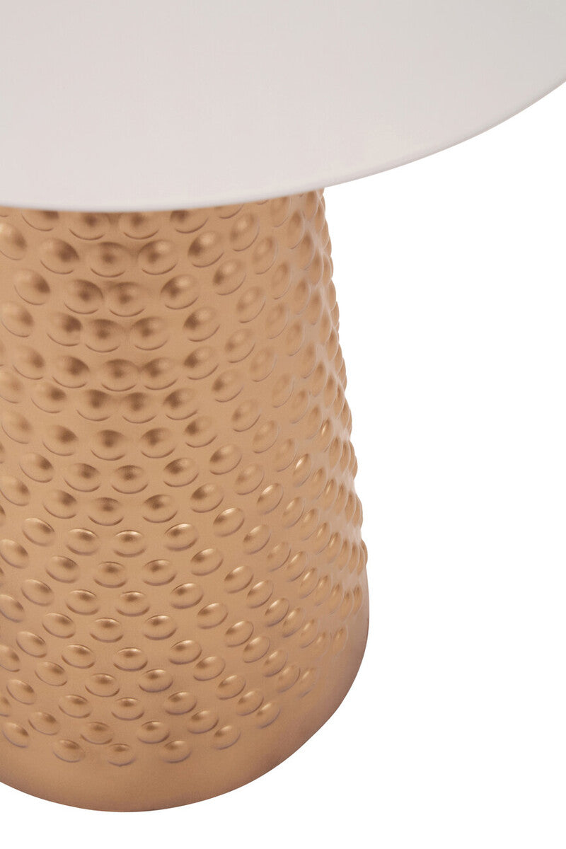 Close-up of the weighted iron foot of the side table base