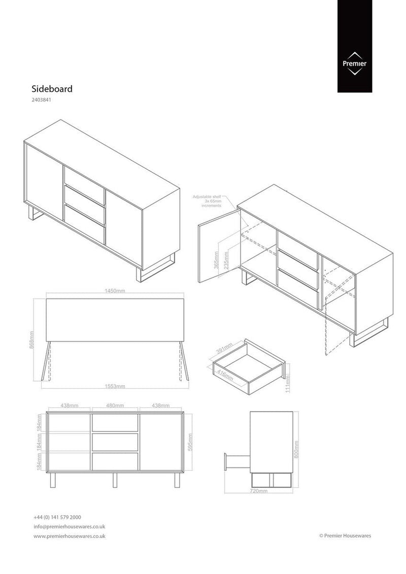 White high gloss sideboard dimensions diagram