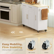 Kitchen island with towel rack beside a swivel caster and a braked caster close-up