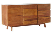 White marble top acacia wood sideboard, studio shot