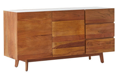 White marble top acacia wood sideboard, studio shot