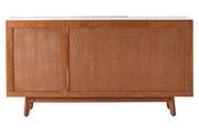 White marble top acacia wood sideboard, studio shot