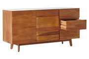 White marble top acacia wood sideboard, studio shot
