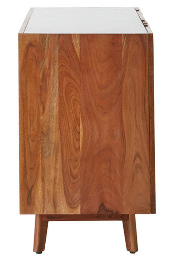 White marble top acacia wood sideboard, studio shot