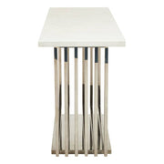 Side profile of the white marble console table showing its 47cm depth and 80cm height