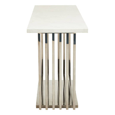 Side profile of the white marble console table showing its 47cm depth and 80cm height