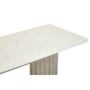Close-up of the soft grey veining in the artificial white marble tabletop