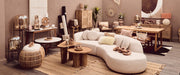 White marble coffee table in a contemporary lounge with soft daylight