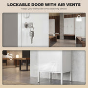 Lockable door with key and air vents on the white steel locker