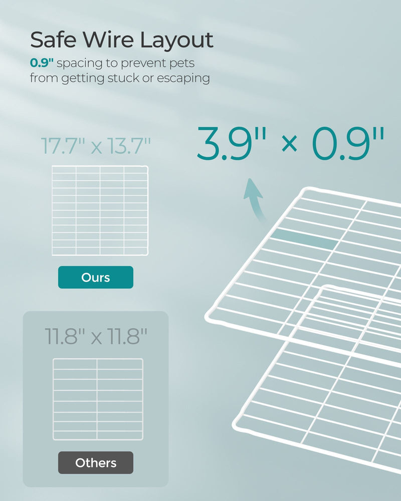 Close-up of the narrow wire grid on a playpen panel compared with a wider-spaced panel