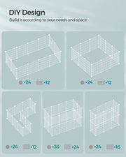 Five different DIY playpen layout shapes built from the wire panels