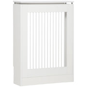 White 60 cm slatted radiator cover with top shelf on a white background