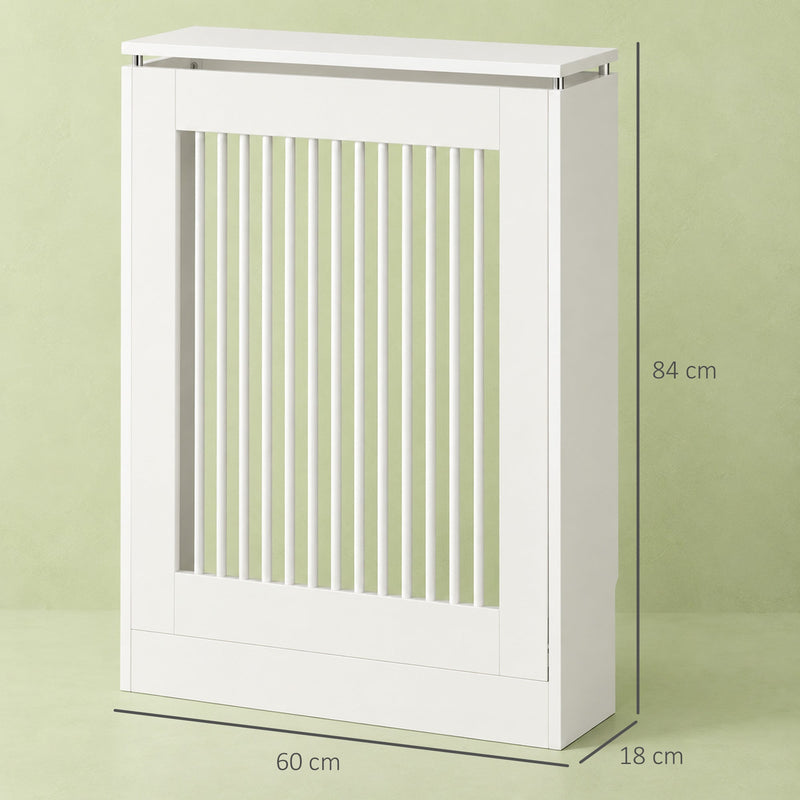 Radiator cover dimensions diagram showing 60 cm width, 18 cm depth and 84 cm height