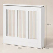 Radiator cover dimensions diagram showing 90 cm width, 18 cm depth and 84 cm height