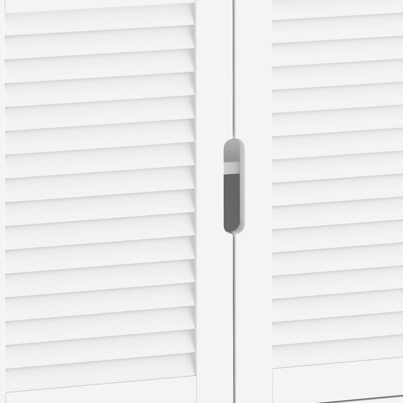 Close-up of the louvered doors and the slim door handle