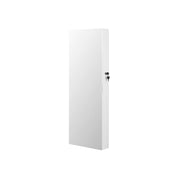 Studio shot of the closed white mirror jewellery cabinet with lock