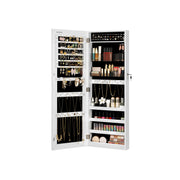 Open cabinet showing jewellery hooks, slots and makeup storage compartments