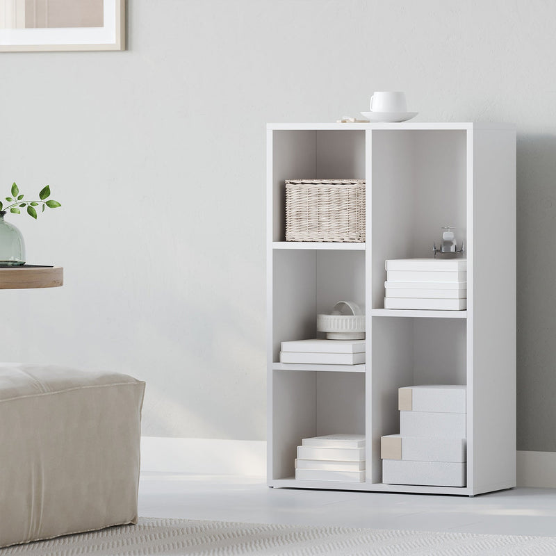 White wooden kids bookcase with 5 compartments by Vasagle, front view
