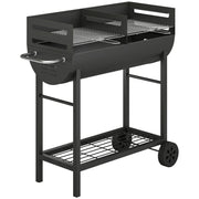 Half Drum Charcoal BBQ Grill Trolley with 2 Cooking Zones for Easy Family Barbecues Black Outsunny