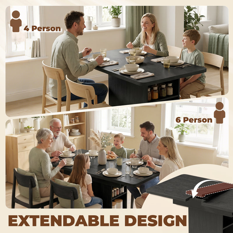 Extending Dining Table With Storage Shelves Seats 4 to 6 People Black