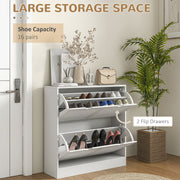White Narrow Shoe Cabinet with 2 Flip Drawers and Adjustable Shelves for 16 Pairs by HOMCOM