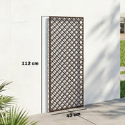 Dimension diagram showing one wicker trellis panel measuring 112cm high by 43cm wide