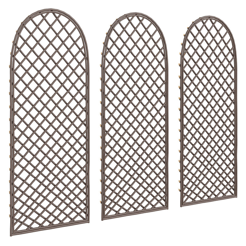 Set of 3 Outsunny wicker garden trellis panels with arched tops, studio shot